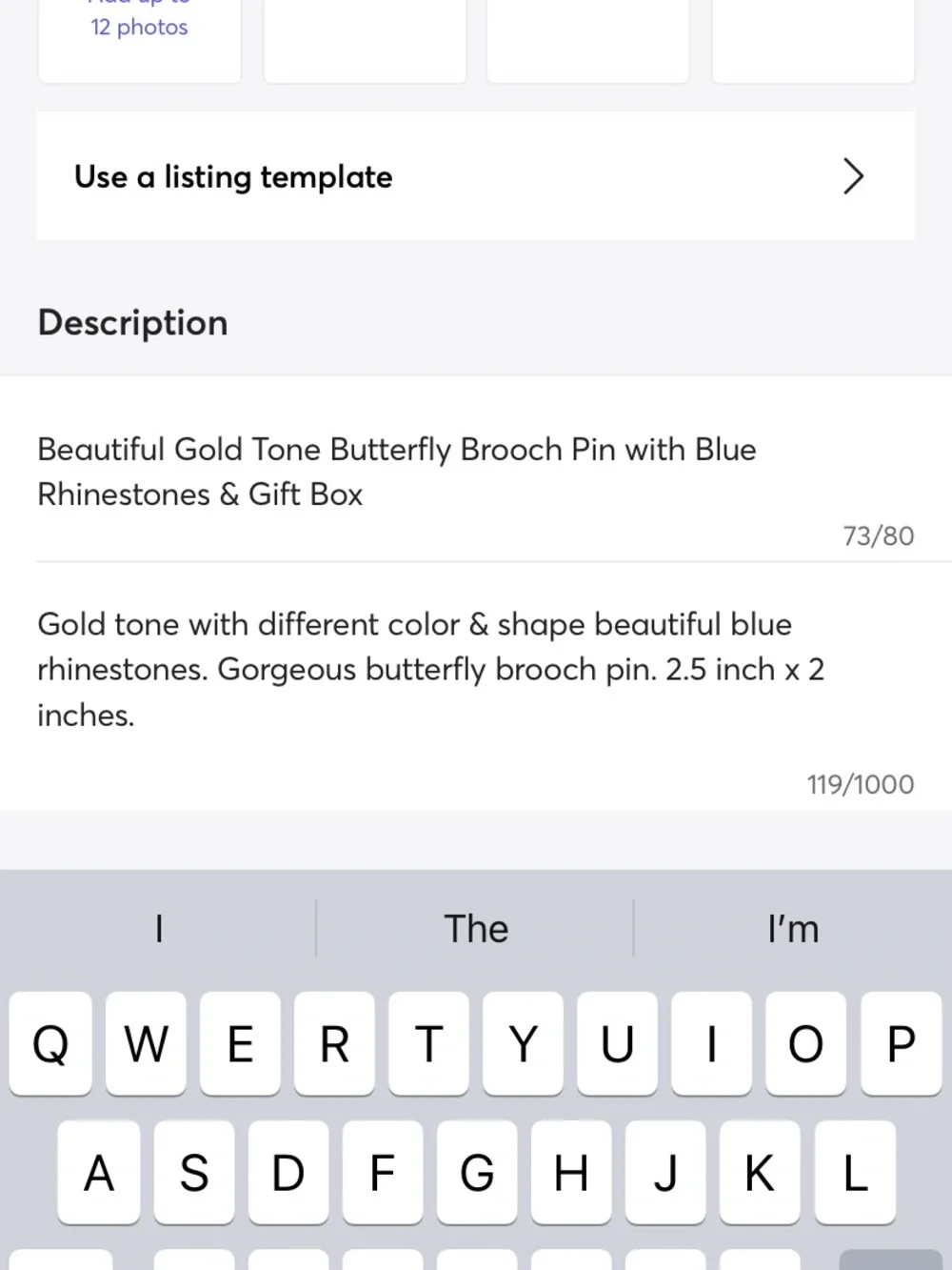 Beautiful Gold Tone Multicolored Blue Rhinestone Butterfly Brooch Pin